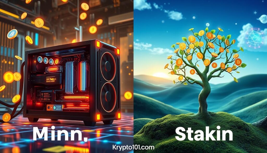 differences between crypto mining and staking